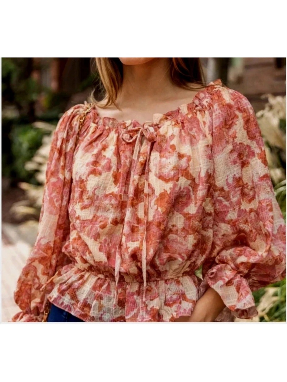 Flying Tomato Peplum Boho Top Small Floral Off Shoulder Balloon Sleeve Coquette